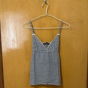 Brandy Melville Edith Gingham Navy Plaid Lace Trim Tank Top